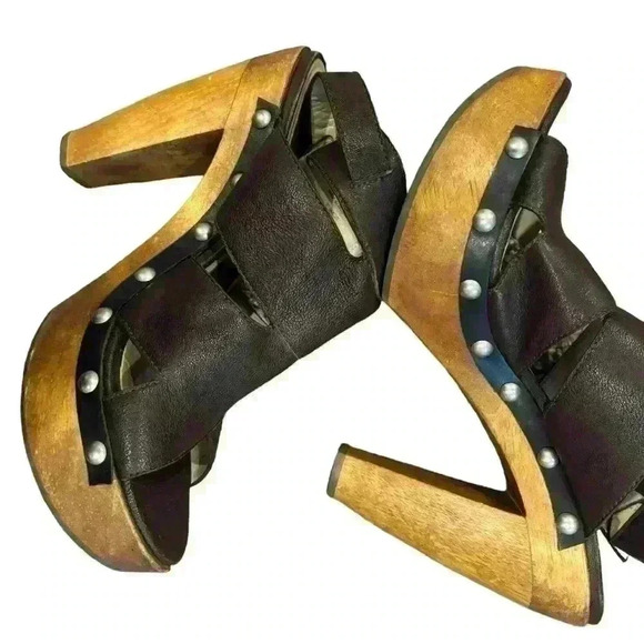 Vera Wang Lavender Platform Sandals Ankle Strap Studded Leather Black Size 7.5 - Picture 7 of 9